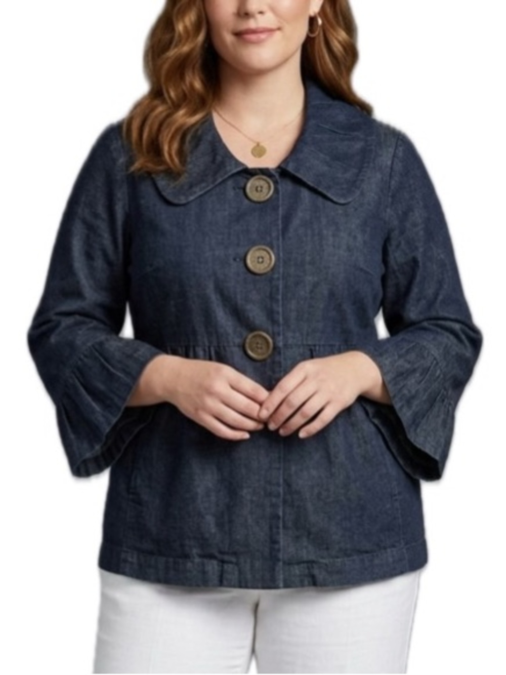 INC Babydoll Dark Denim Button Front Jacket Womens SIze XL A-Line Coquette Twee